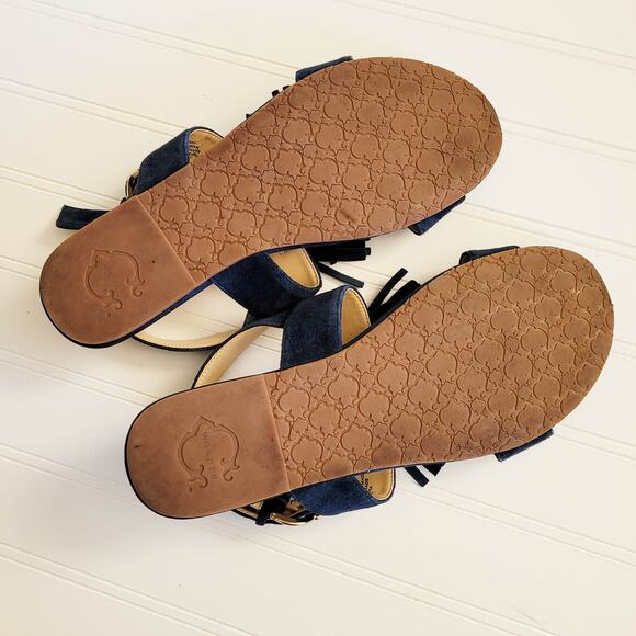 C Wonder Sandals 8 Blue Suede Fringe Slingback Flats - Picture 6 of 7